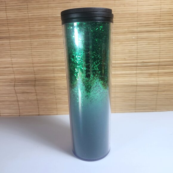 Starbucks Tumbler Cup Holiday 2019 Green Glitter Travel Mug 16oz Hot or Cold - Picture 1 of 10